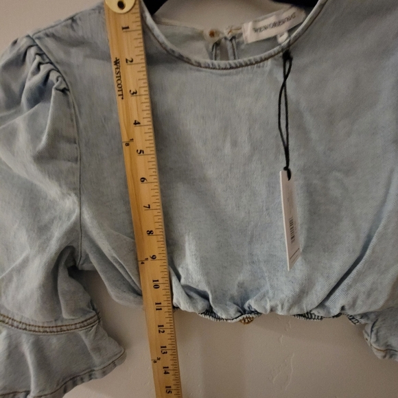 WeWoreWhat REVOLVE Cropped Denim Top, Indigo Comfort‎ Super Light Size XS - Picture 5 of 10